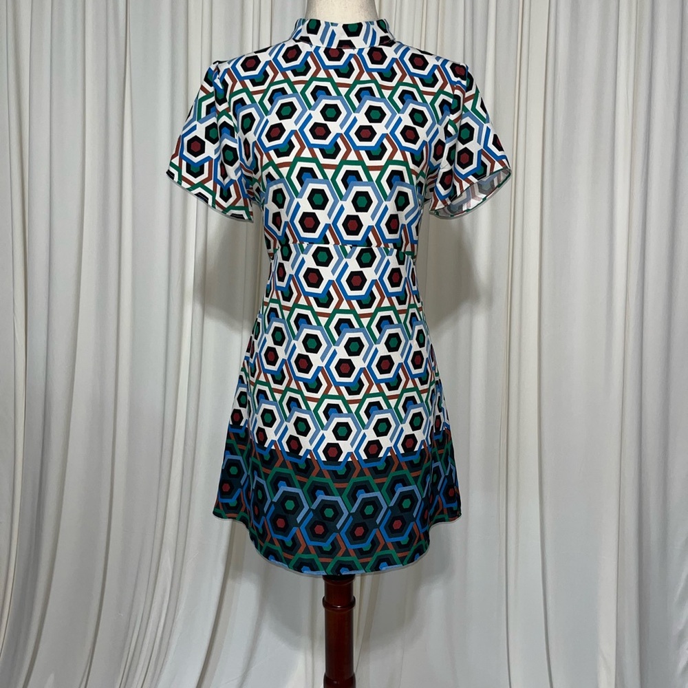 Zara Retro Geometric Mod MockNeck Mini Dress  Size Large New With Tag
